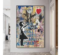 Yishui Art Banksy Graffiti Art Toile Peinture Fille Avec Ballon Rouge Affiches et Gravures Street Wall Art Photo Salon Décor 80x100cm (31x43in) Sans Cadre