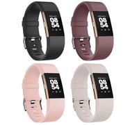 Yisica Lot de 4 bracelets de sport pour Fitbi T Charge 2 pour homme et femme - En TPU souple et classique - Réglables et confortables, Small