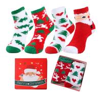 yisight Chaussette de Noel, Coffret Cadeau 4 Paires de Chaussette de Noël, Chaude Femme, Chaussettes Laine Femme, Chaussettes de Noël Mignonnes
