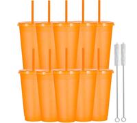 Yisituo Lot de 10 gobelets en plastique de 710 ml avec couvercle et paille, pour adultes et enfants, réutilisables, parfaits pour les fêtes, la plage et les fêtes à la piscine (10, orange)