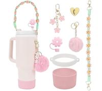 YISKY Accessoire Stanley Cup, Sangle de poignée de Bouteille d'eau, Bouchons en Silicone Anti-Fuite, couvercles en Paille, Coque en Silicone, Bijoux Suspendus, pour Stanley Cup 800-1100ml (Rose)