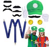 YISKY Accessoires de costume de Mari, Casquette Mari avec Gants, Bretelles, Barbes, Boutons, Casquette Luig, Deguisement Casquette Mari, Super Deguisement Mari Chapeau, pour Mardi Gras, Carnaval (B)