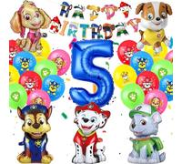 YISKY Ballon Anniversaire Chien 5 Ans, dog kit ballon anniversaire 5 ans, Ballon Pat Dog, Deco Anniversaire Pat Dog Patrouille 5 Ans, Banderole Happy Birthday pour Décoration Fête Enfant 5 Ans