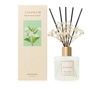 YISOWUH Diffuseur de parfum d'ambiance en rotin - 200 ml - Diffuseur de jasmin blanc avec 8 bâtonnets parfumés - Diffuseur de parfum pour étagère de salle de bain