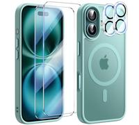 YisrLery Coque 5 en 1 pour iPhone 16 avec 2 verre trempé et 2 caméras de protection, compatible avec MagSafe Back Anti-Scratch Case MagSafe Antichoc TPU Bumper 6,1 pouces, Cyan