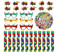 Yisscen 82PCS Blocs de construction Party cadeau, Voiture jouet de chantier Blocs de construction Lunettes Bracelets Slap Autocollants, pour DIY blocs thème fête cadeau d'anniversaire pour enfants