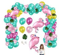 Yisscen Hawaiian Beach Decoration 94 Pieces Tropical Luau Party Theme Latex Balloons Feuille de palmier Ballons en aluminium Flamingo Fournitures de Fête Guirlande de Ballons Anniversaire