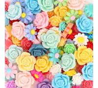YISSION Lot de 100 breloques en résine à dos plat pour loisirs créatifs, cabochons de fleurs multi-usages pour la fabrication de bijoux, breloques en slime pour pinces à cheveux, bracelets, coques de