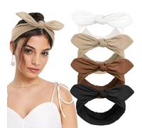 YISSION Lot de 4 bandeaux noués avec nœud pour femmes et filles, bandeaux larges et antidérapants à nœud supérieur, pour yoga, entraînement, marron, noir et blanc, accessoires de cheveux pour femme