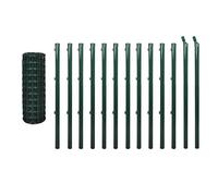 Yisssmeng 25 m x 1,5 m Green Euro Fence Kit de clôture de jardin en acier avec articles et accessoires, maille enduite de PVC résistante aux intempéries pour l'extérieur, cour de poulet, zone de jeu