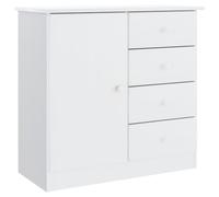 Yisssmeng Alta - Buffet blanc - 77 x 35 x 73 cm - En pin massif - Avec boutons en bois - Armoire d'appoint robuste avec tiroirs et porte - Pour salon, chambre à coucher, couloir