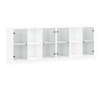 Yisssmeng Armoire à livres en matériau dérivé du bois avec portes en verre - 12 compartiments - Blanc - 204 x 37 x 75 cm - Pour salon, chambre à coucher et couloir