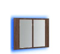 Yisssmeng Armoire à miroir à LED, marron, aspect chêne, 60 x 12 x 45 cm, matériau bois avec miroir cosmétique éclairé et 2 compartiments, design moderne, montage mural, peu encombrant, pour salle de