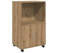 Yisssmeng Armoire à roulettes Chêne Artisanal 55x40x91 cm Meuble de Bureau | Caisson mobile polyvalent avec niche ouverte et placard à portes pour bureau, salon et cuisine. Déplacement fluide à 360°.