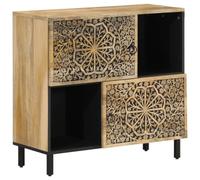 Yisssmeng Armoire d'appoint Mango en bois massif 80 x 33 x 75 cm - Buffet rétro avec motif floral sculpté à la main et pieds en fer - Pour salon, chambre à coucher, couloir