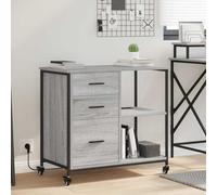 Yisssmeng Armoire de bureau avec station de charge - Gris Sonoma - 76 x 41 x 72 cm - En matériau dérivé du bois - 3 tiroirs et 2 étagères - Roulettes - Moderne - Pour la maison, le bureau, le salon