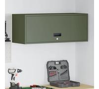 Yisssmeng Armoire de garage murale en métal vert olive - 33 x 90 x 35 cm - Avec vérin à gaz - Porte et serrure à verrou - Cadre en acier robuste - Design moderne pour garage, atelier, salon, couloir