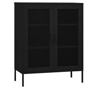 Yisssmeng Armoire de rangement noire - 80 x 35 x 101,5 cm - Buffet en acier avec 2 portes en grille et étagères réglables - Armoire d'appoint moderne en métal pour salon, bureau, couloir