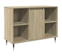 Yisssmeng Armoire de salle de bain 80 x 33 x 60 cm en chêne Sonoma - Armoire de salle de bain avec 1 porte et 4 compartiments - Meuble de salle de bain en bois avec pieds en fer stables au design