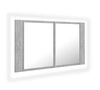 Yisssmeng Armoire de salle de bain à LED, avec miroir, gris béton, 80 x 12 x 45 cm, en acrylique, éclairage RVB, design moderne, étagères de rangement pour salle de bain, invités, WC et couloirs