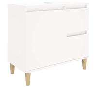 Yisssmeng Armoire de salle de bain, blanche, 65 x 33 x 60 cm, en bois d'eucalyptus, design moderne, avec 2 tiroirs et porte, montage flexible, pour salle de bain, WC d'invités