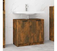 Yisssmeng Armoire de salle de bain en chêne fumé, 64,5 x 33,5 x 59 cm, matériau dérivé du bois, design moderne avec 2 portes, support mural, espace de rangement et découpe de lavabo pour salle de bain