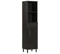 Yisssmeng Armoire de salle de bain, noire, 38 x 33 x 160 cm, en bois de manguier massif avec pieds en fer, design moderne, robuste et durable, grand espace de rangement pour salle de bain, invités