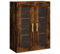 Yisssmeng Armoire Murale 69,5x34x90 cm Bois Porte Vitrée Chêne Fumé | Meuble suspendu polyvalent avec porte en verre pour le salon ou le bureau, gain de place au sol et rangement élégant.