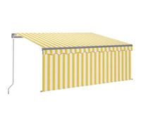 Yisssmeng Auvent 3,5 x 2,5 m avec store vertical, rétractable manuellement à bras articulé, pour terrasse et balcon, structure en aluminium anthracite, rayures jaunes et blanches