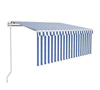 Yisssmeng Auvent automatique à bras articulé 300 x 250 cm avec volant vertical, store de terrasse électrique avec télécommande et manivelle, structure en aluminium, bleu et blanc