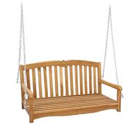 Yisssmeng Banc à bascule en teck massif - 114 x 60 cm - Banc de jardin à suspendre - Banc suspendu avec chaîne galvanisée pour terrasse et extérieur - Banc en bois de teck naturel avec décoration de