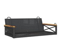 Yisssmeng Banc à bascule noir - 109 x 62 x 40 cm - Banc suspendu en polyrotin et bois d'acacia - Banc de jardin confortable avec cadre en acier pour terrasse et balcon - Balançoire 2 places sans cadre