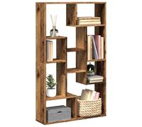 Yisssmeng Bibliothèque 72 x 20 x 120 cm, aspect bois vieilli, 9 compartiments, capacité de charge de 100 kg, séparateur géométrique, matériau du bois, peu encombrante pour salon, bureau, chambre à