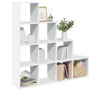 Yisssmeng Bibliothèque, blanche, 131,5 x 29 x 131,5 cm, en matériau dérivé du bois, avec 10 compartiments, design moderne d'escalier, séparateur de pièce, pour salon, bureau, chambre à coucher