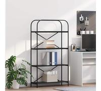 Yisssmeng Bibliothèque en chêne noir - 80 x 30 x 146 cm - Pieds en acier - 4 compartiments de rangement - Charge maximale : 80 kg - Étagère moderne pour bureau, chambre à coucher et salon