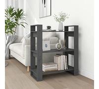 Yisssmeng Bibliothèque en pin massif gris 80 x 35 x 91 cm, design moderne avec espace de rangement, séparateur de pièce robuste, également comme bibliothèque pour salon, couloir, chambre à coucher