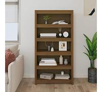 Yisssmeng Bibliothèque en pin massif - Marron miel - 80 x 35 x 154 cm - Étagère moderne avec 5 étagères - Étagère haute étroite pour salon, chambre à coucher, bureau, couloir - Étui à livre robuste