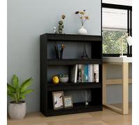 Yisssmeng Bibliothèque noire 100 x 30 x 103 cm en bois de pin massif, étagère sur pied et séparateur de pièce avec 4 compartiments, design moderne et stabilité pour salon, chambre à coucher, bureau
