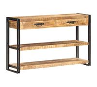 Yisssmeng Buffet 120 x 30 x 75 cm en bois de manguier massif - Commode rustique avec 2 tiroirs et 2 étagères - Table console avec cadre en fer revêtu par pulvérisation pour salon et couloir