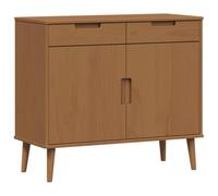 Yisssmeng Buffet 2 Portes 2 Tiroirs MOLDE Caramel 90 x 40 x 80 cm | Meuble bas scandinave polyvalent pour salon et salle à manger, doté d'une finition vernie et de rangements séparés.