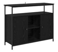 Yisssmeng Buffet 2 Portes Bois d'Ingénierie Chêne Noir 100x35x80 cm | Meuble de rangement avec compartiments fermés et pieds robustes, idéal pour organiser votre cuisine ou salle à manger.