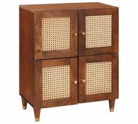Yisssmeng Buffet 4 Portes Bois de Mangue Massif 60x33.5x75 cm Marron | Meuble bas rectangulaire moderne marron avec rangement 4 portes pour salle à manger et salon.