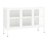 Yisssmeng Buffet Acier Blanc 105x35x70 cm Armoire Rangement Portes Verre