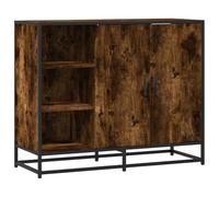 Yisssmeng Buffet aspect chêne fumé, commode avec 2 portes et cadre en métal robuste, armoire de rangement pour salon et salle à manger, 92 x 35 x 76 cm