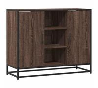 Yisssmeng Buffet aspect chêne marron, commode design industriel avec structure en métal, armoire de rangement pour salon, couloir et cuisine, 92 x 35 x 76 cm, matériau en bois