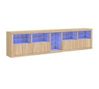 Yisssmeng Buffet avec LED RVB Sonoma Chêne 283 x 37 x 67 cm Combinaison de couloir moderne 5 pièces en bois et verre avec beaucoup d'espace de rangement pour salon, chambre à coucher, couloir