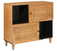Yisssmeng Buffet Bas 2 Portes Bois Massif Manguier 33.5x80x75 cm | Meuble de rangement élégant et compact pour salon ou séjour, doté de deux compartiments spacieux et pieds solides.