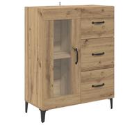 Yisssmeng Buffet Bas avec Porte en Verre Chêne Artisanal 69,5x34x90 cm | Rangement moderne pour salon et meuble bar avec vitrine élégante, tiroir fluide et pieds en fer stables.