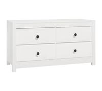 Yisssmeng Buffet Bas Commode Rangement Bois Pin Massif Blanc 100x40x54 cm | Meuble latéral moderne en bois de pin massif avec tiroirs pour le salon ou le bureau, finition blanc élégant.