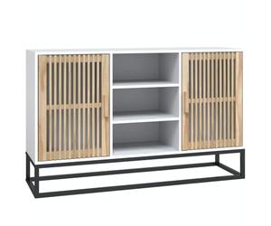 Yisssmeng Buffet blanc 105 x 30 x 65 cm en bois de pin et pieds en fer - Armoire moderne pour salon, chambre à coucher, couloir
